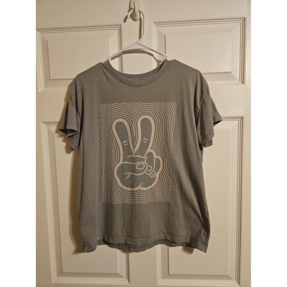 Dutch Bros Coffee Gray Graphic T-Shirt Size M Medium Coffee & Tea Theme Peace